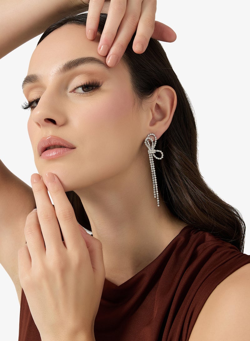 Ella Limited Edition Silver Rhinestone Embellished Drop Down Earrings Silver - Image 3